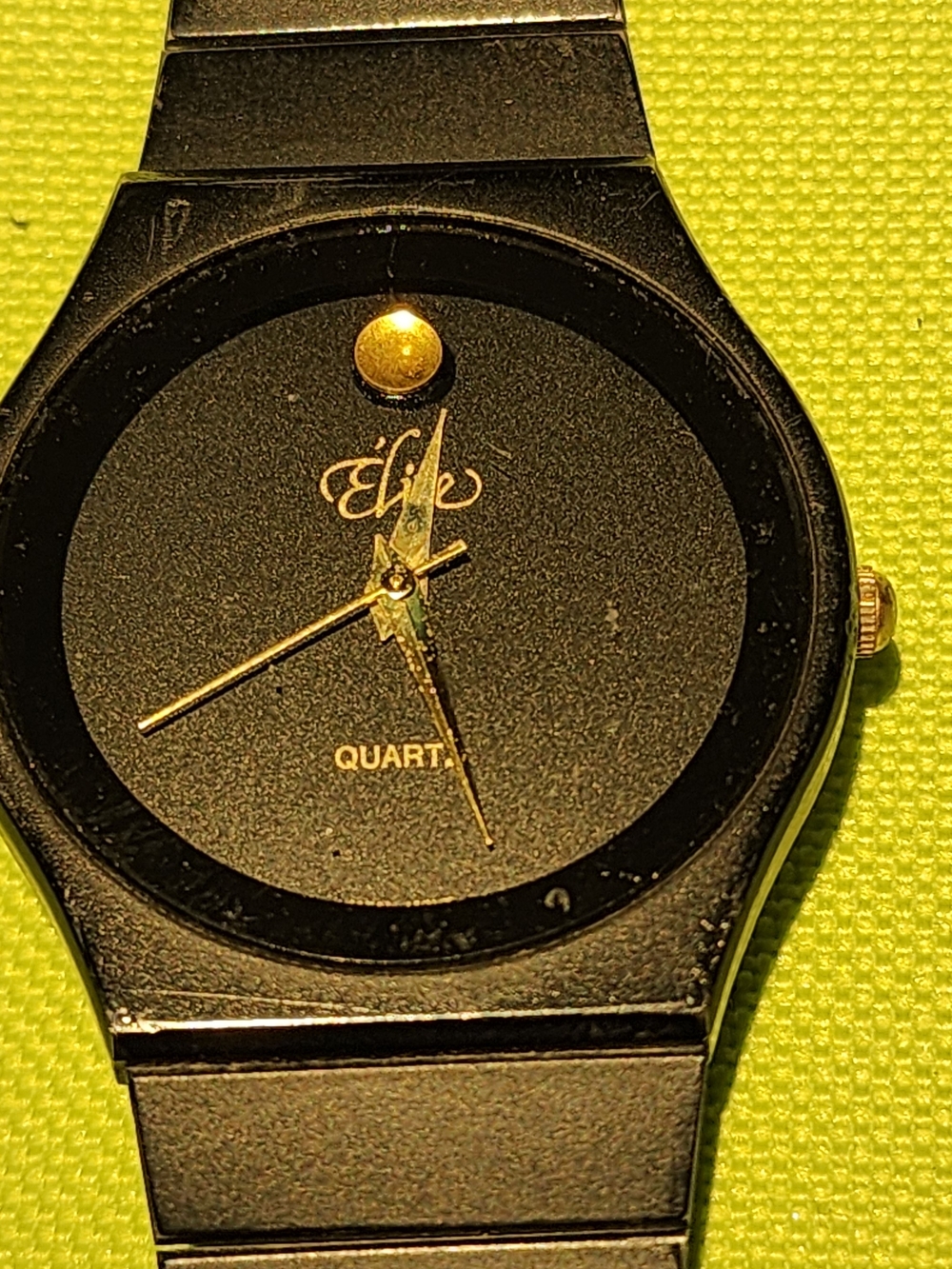 Vintage Elite Black Matte Watch Minimalist Dial Gold Tone Hands Movado Museum